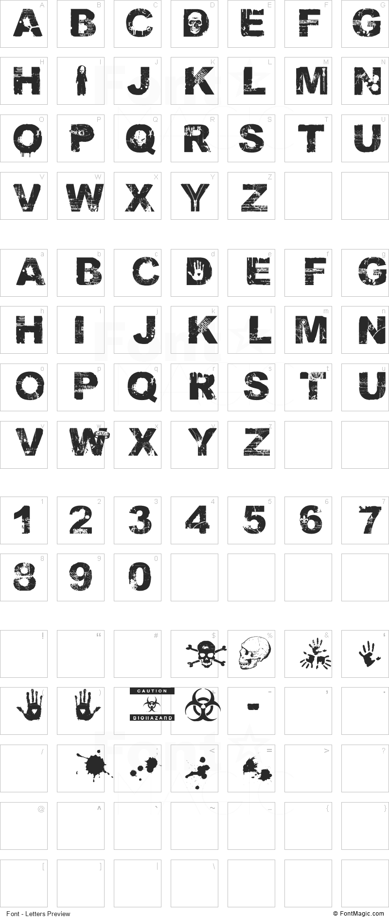 Damned Deluxe Font - All Latters Preview Chart